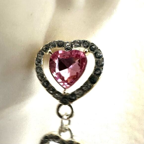 Pink rhinestone heart drop post earrings - Picture 3 of 6